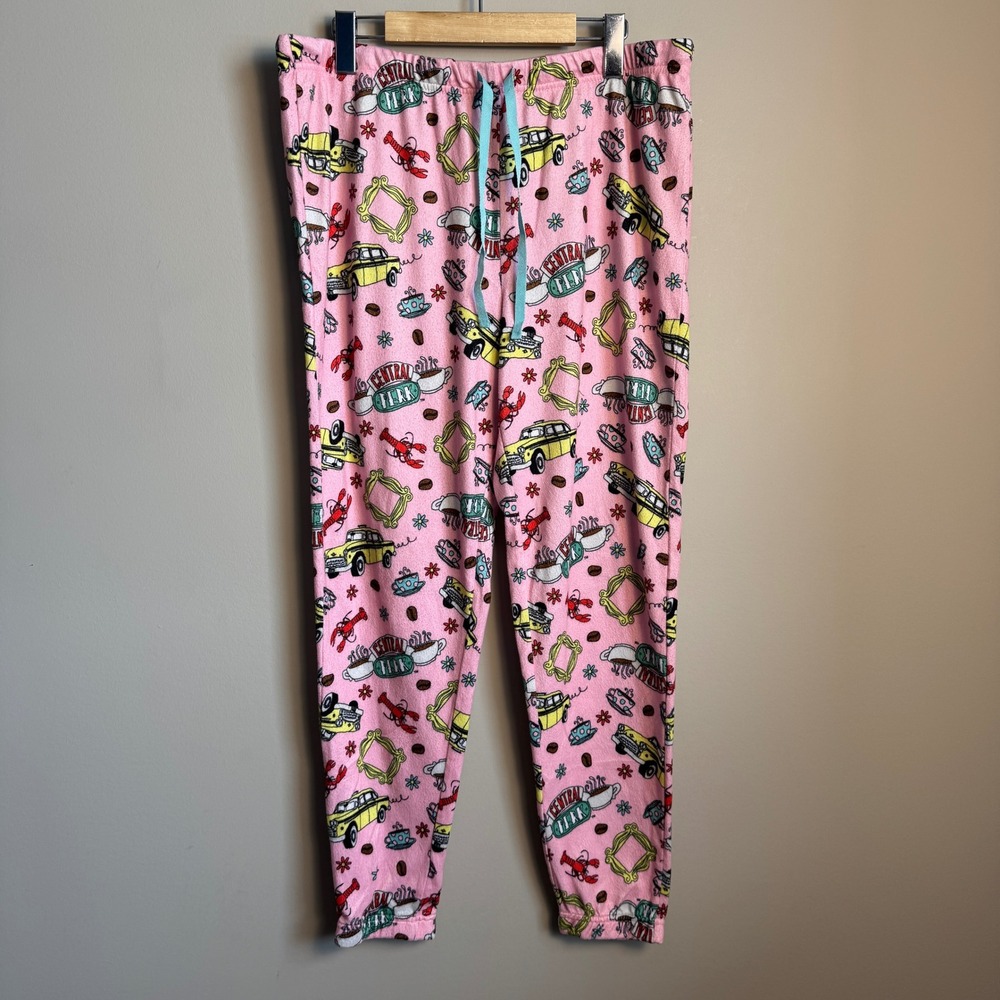 Friends TV Show Central Perk Lobster Pink Fleece Pajama Pants Joggers Large